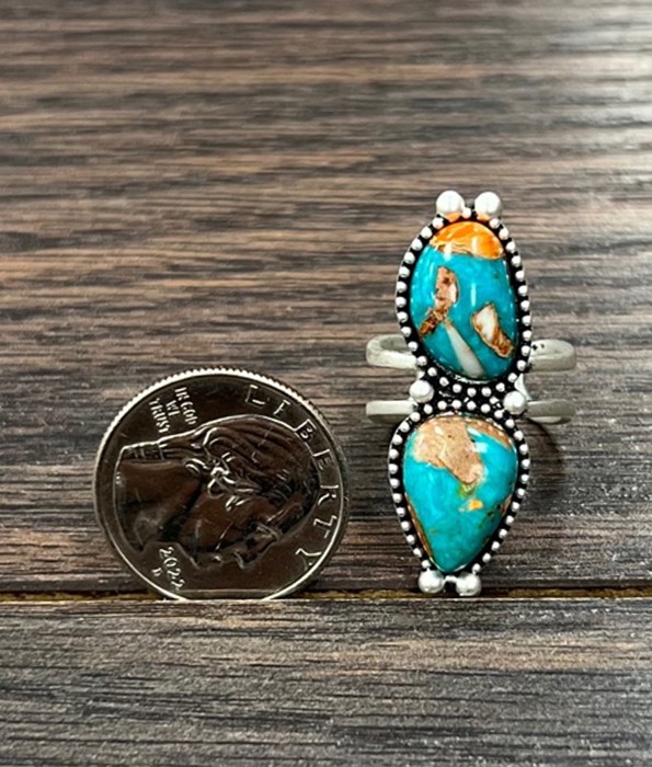 Natural Stone Turquoise Mix Cuff Ring