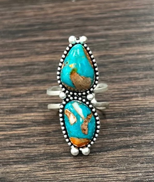 Natural Stone Turquoise Mix Cuff Ring