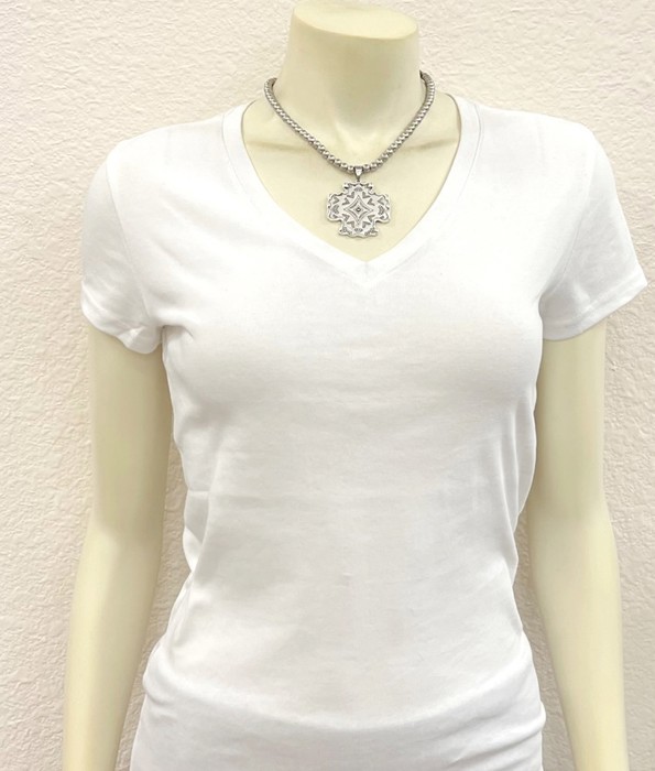 Silver Navajo Bead Aztec Cross Necklace