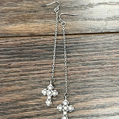 Silver Cross Drop Dangle Earrings