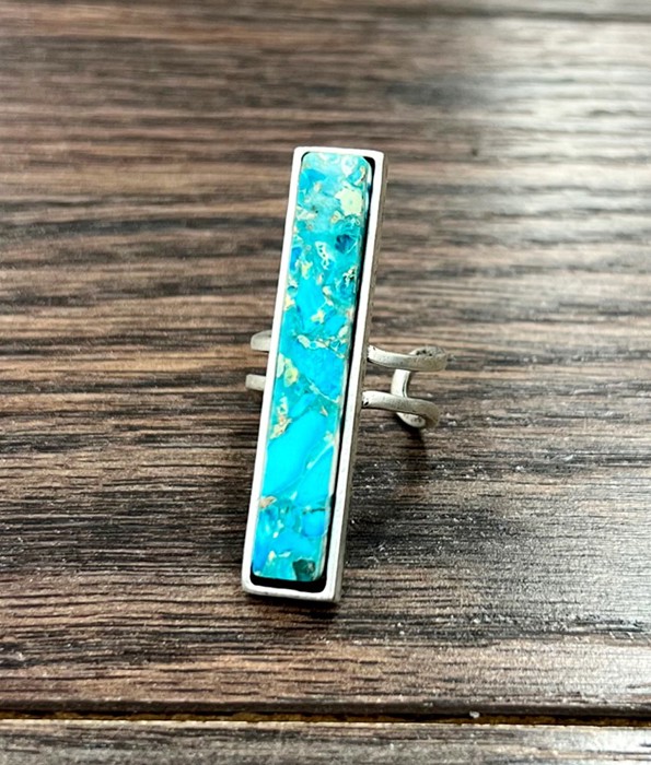 Natural Stone Turquoise Bar Cuff Ring