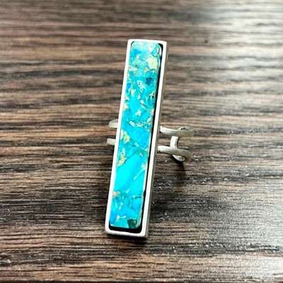 Natural Stone Turquoise Bar Cuff Ring