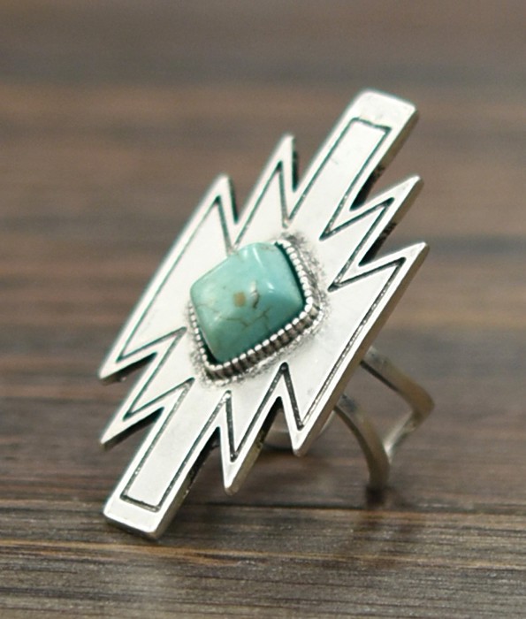 Silver Aztec Turquoise Stone Cuff Ring