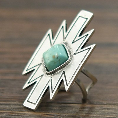 Silver Aztec Turquoise Stone Cuff Ring
