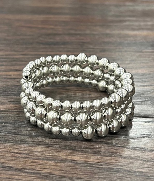 Chunky Shiny Wrap Silver Beads Bracelet