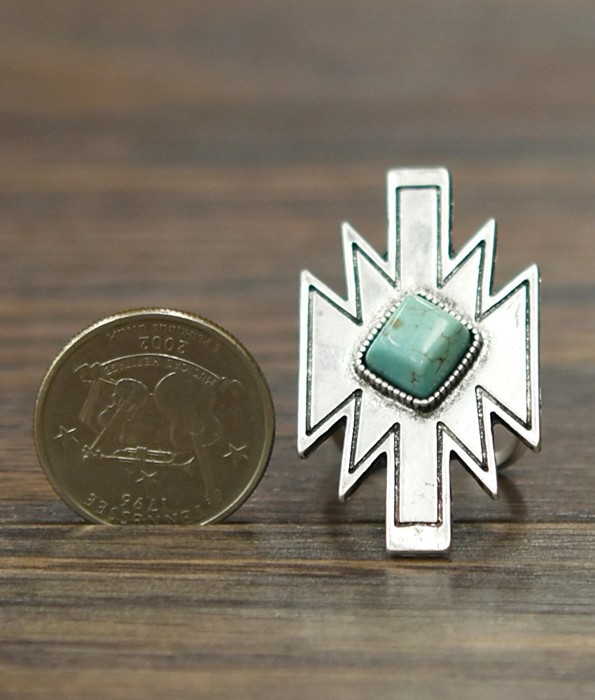 Silver Aztec Turquoise Stone Cuff Ring