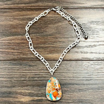 Beautiful Natural Stone Bezel Pendant Necklace