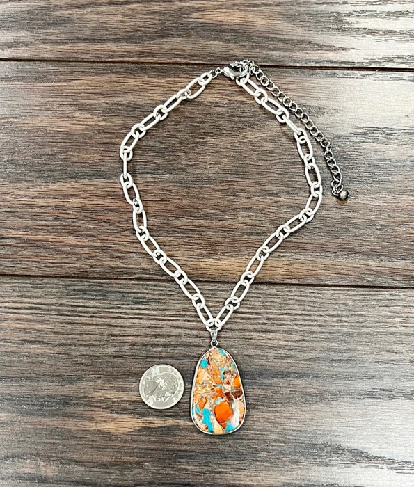Beautiful Natural Stone Bezel Pendant Necklace