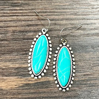 Turquoise Bevel Stone Hook Earrings