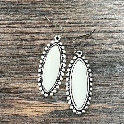 White Turquoise Bevel Stone Hook Earrings