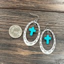  Silver Cross Concho Drop Earrings Turquoise
