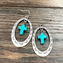  Silver Cross Concho Drop Earrings Turquoise