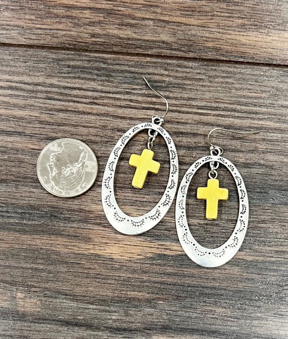 Cross Concho Drop Earrings Yellow