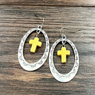 Cross Concho Drop Earrings Yellow