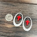  Silver Cross Concho Drop Earrings Red