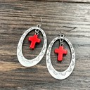  Silver Cross Concho Drop Earrings Red