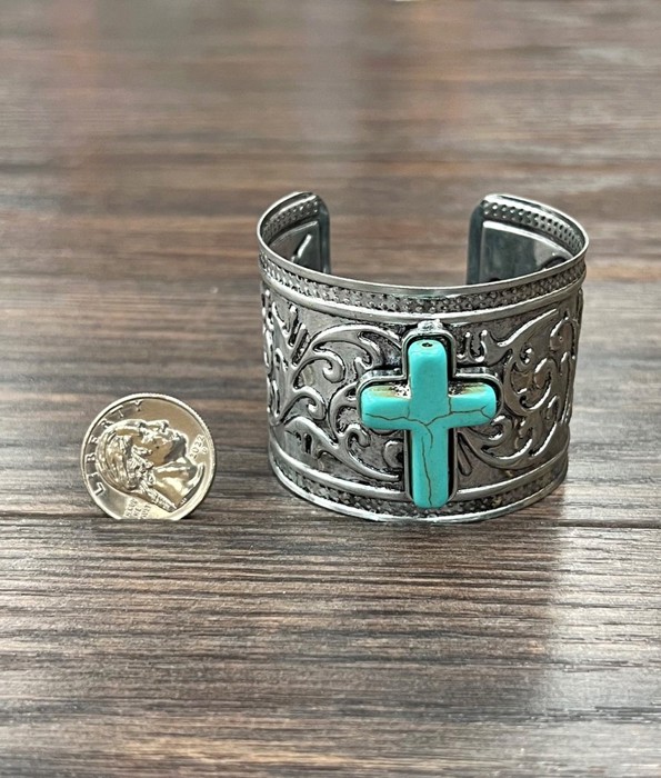 Turquoise Cross Silver Cuff Bracelet