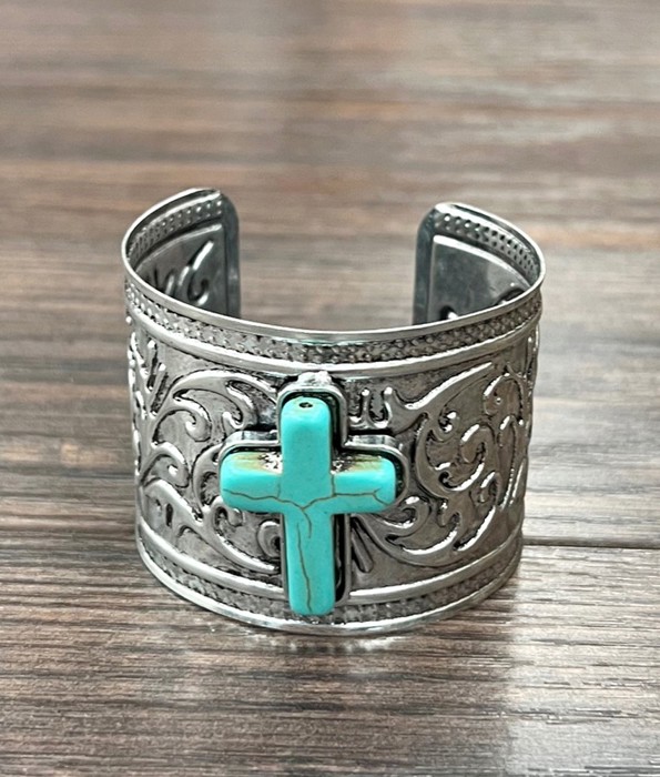 Turquoise Cross Silver Cuff Bracelet