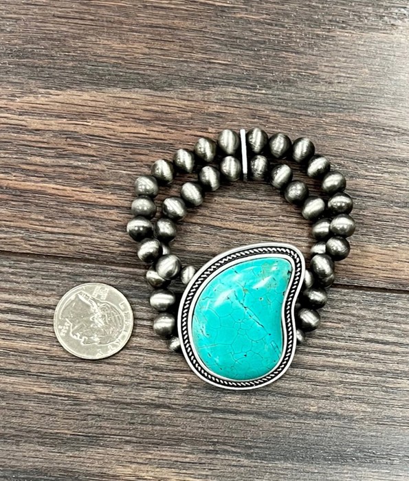 Navajo Bead Turquoise Slab Stretch Bracelet