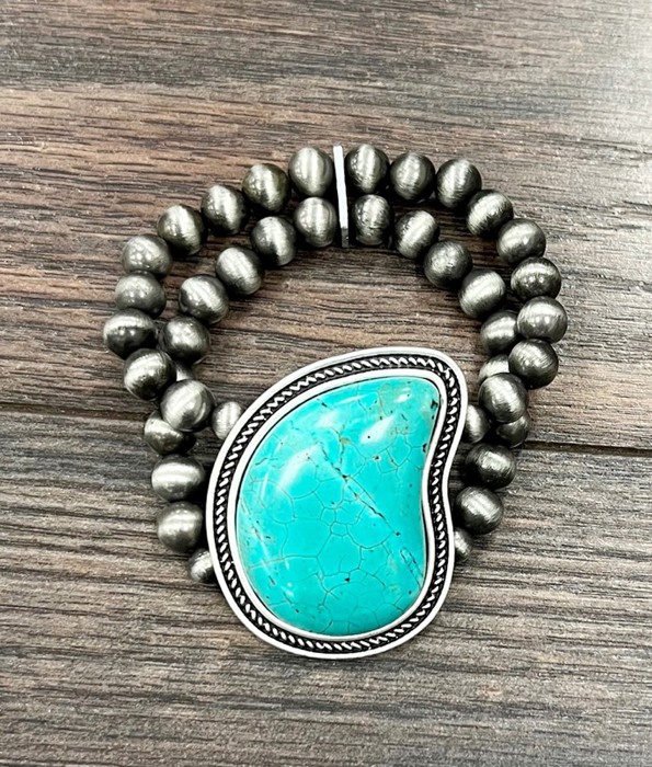 Navajo Bead Turquoise Slab Stretch Bracelet