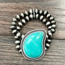  Navajo Bead Turquoise Slab Stretch Bracelet