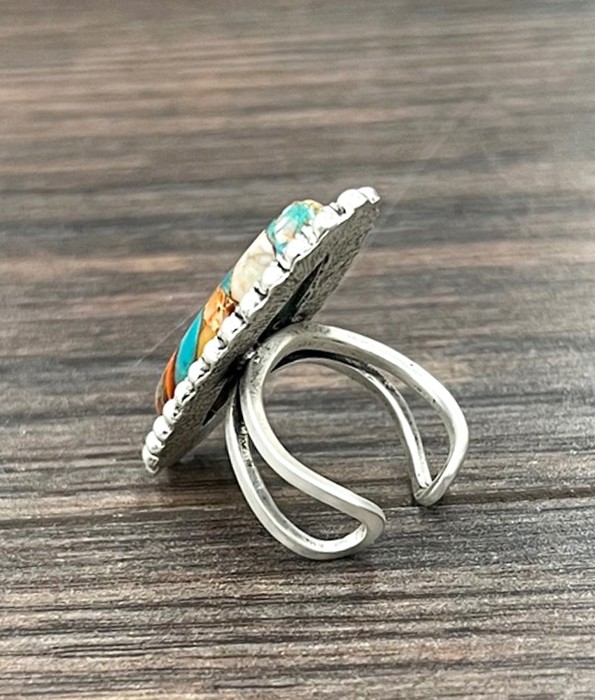 Natural Stone Oblong Burst Cuff Ring