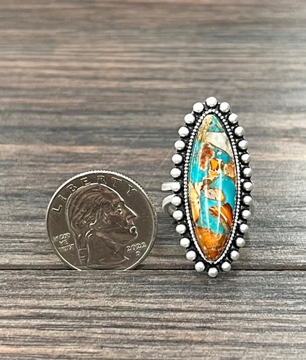 Natural Stone Oblong Burst Cuff Ring