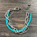  Turquoise  Beads & Silver Chains Bracelet Adjustable