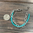  Turquoise  Beads & Silver Chains Bracelet Adjustable