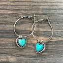 Heart Drop Turquoise Hoop Earrings