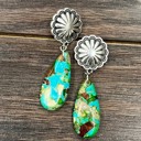  Beautiful Natural Stone Silver Concho Drop Earrings