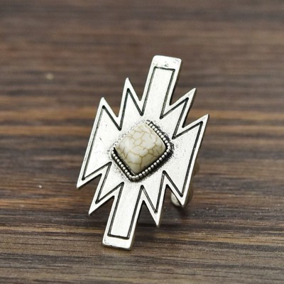 Aztec White Turquoise Silver Cuff Ring