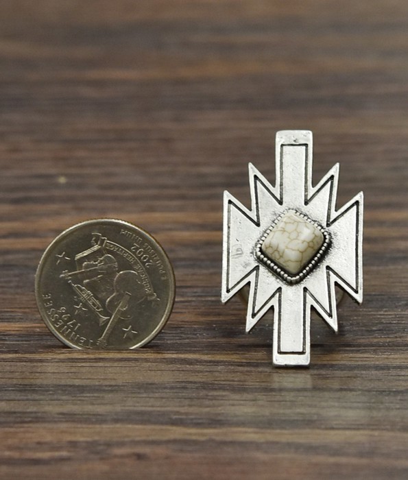 Aztec White Turquoise Silver Cuff Ring