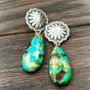  Beautiful Natural Stone Silver Concho Drop Earrings