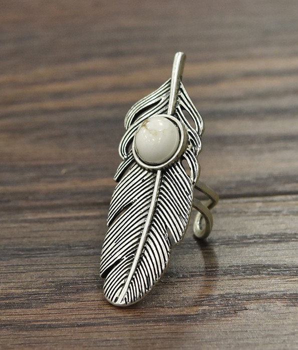 Feather White Turquoise Silver Cuff Ring