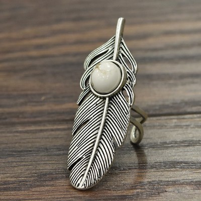 Feather White Turquoise Silver Cuff Ring