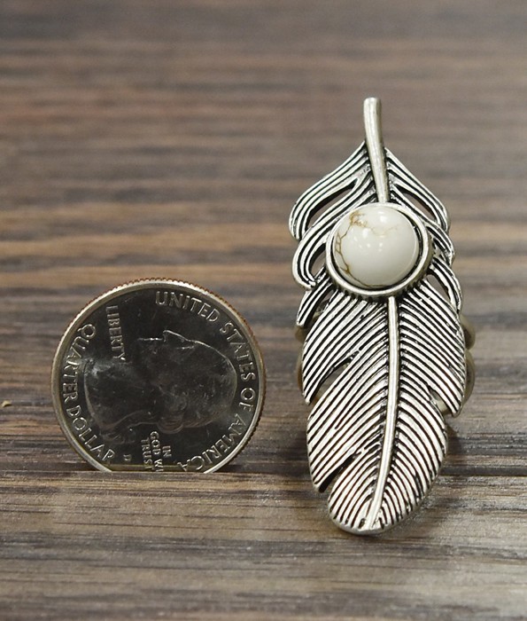 Feather White Turquoise Silver Cuff Ring