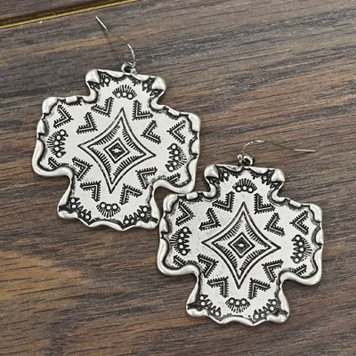 Chunk Silver Aztec Cross Earrings