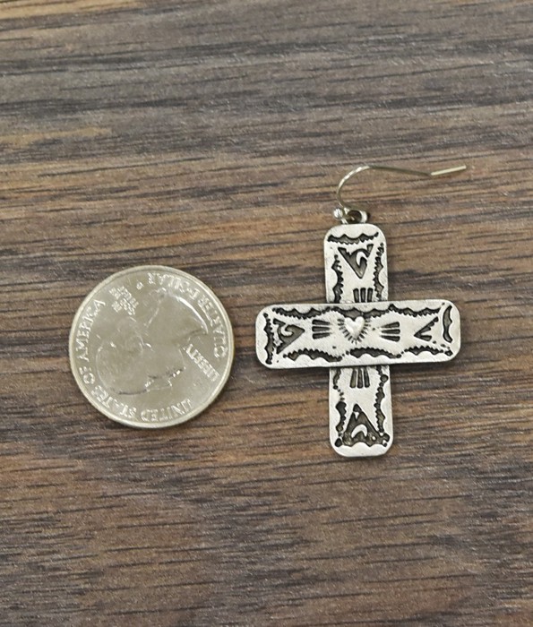 Aztec Cross Silver Heart Design Earrings