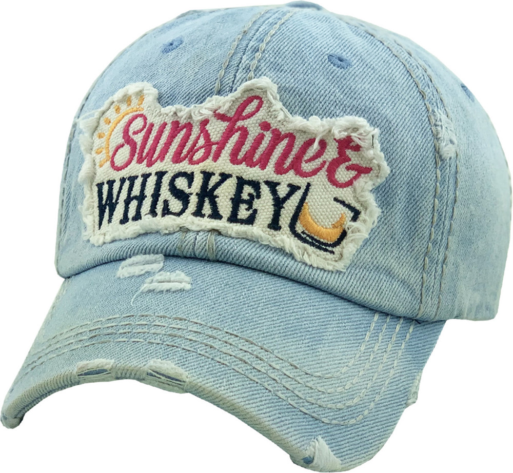 Distressed Sunshine & Whiskey Denim Hat - FREE SHIPPING