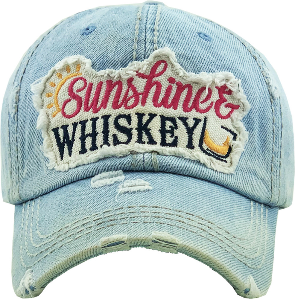 Distressed Sunshine & Whiskey Denim Hat - FREE SHIPPING