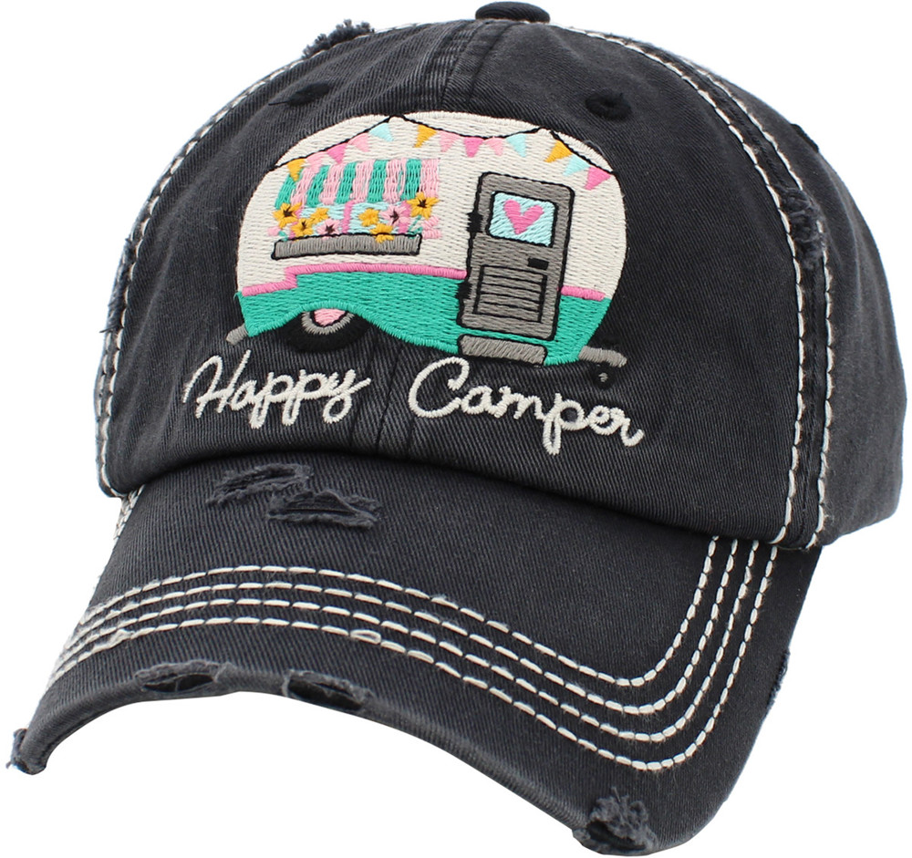 So Cute Happy Camper Distressed Hat