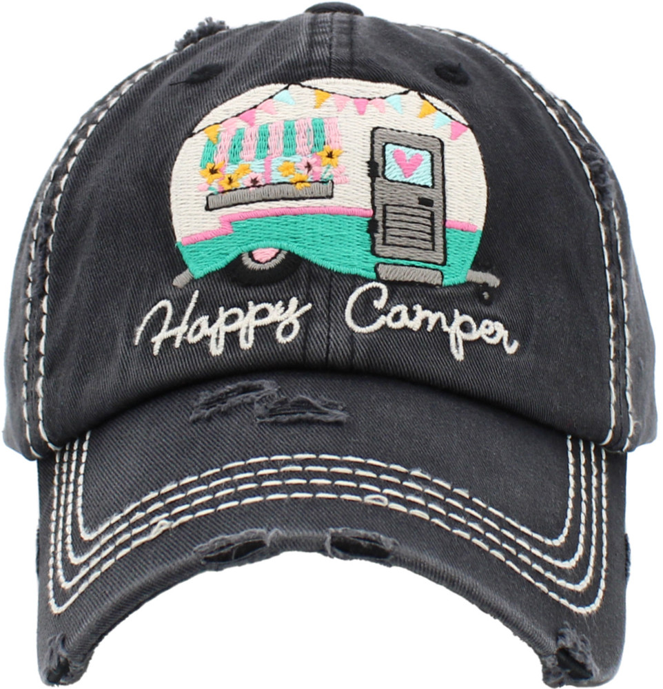 So Cute Happy Camper Distressed Hat