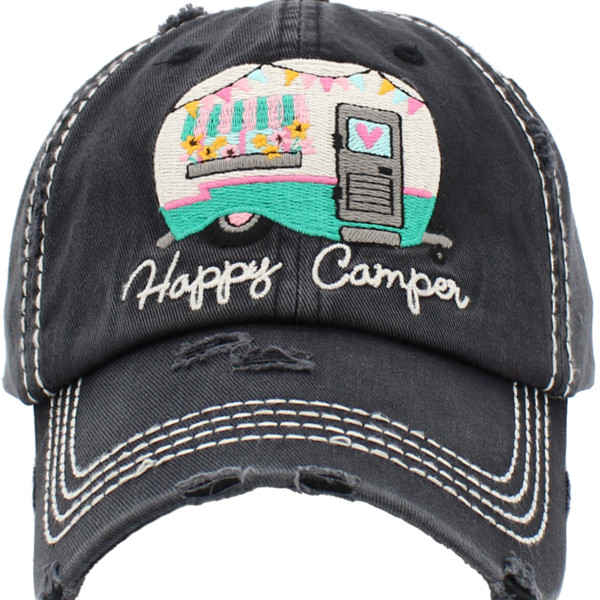 So Cute Happy Camper Distressed Hat