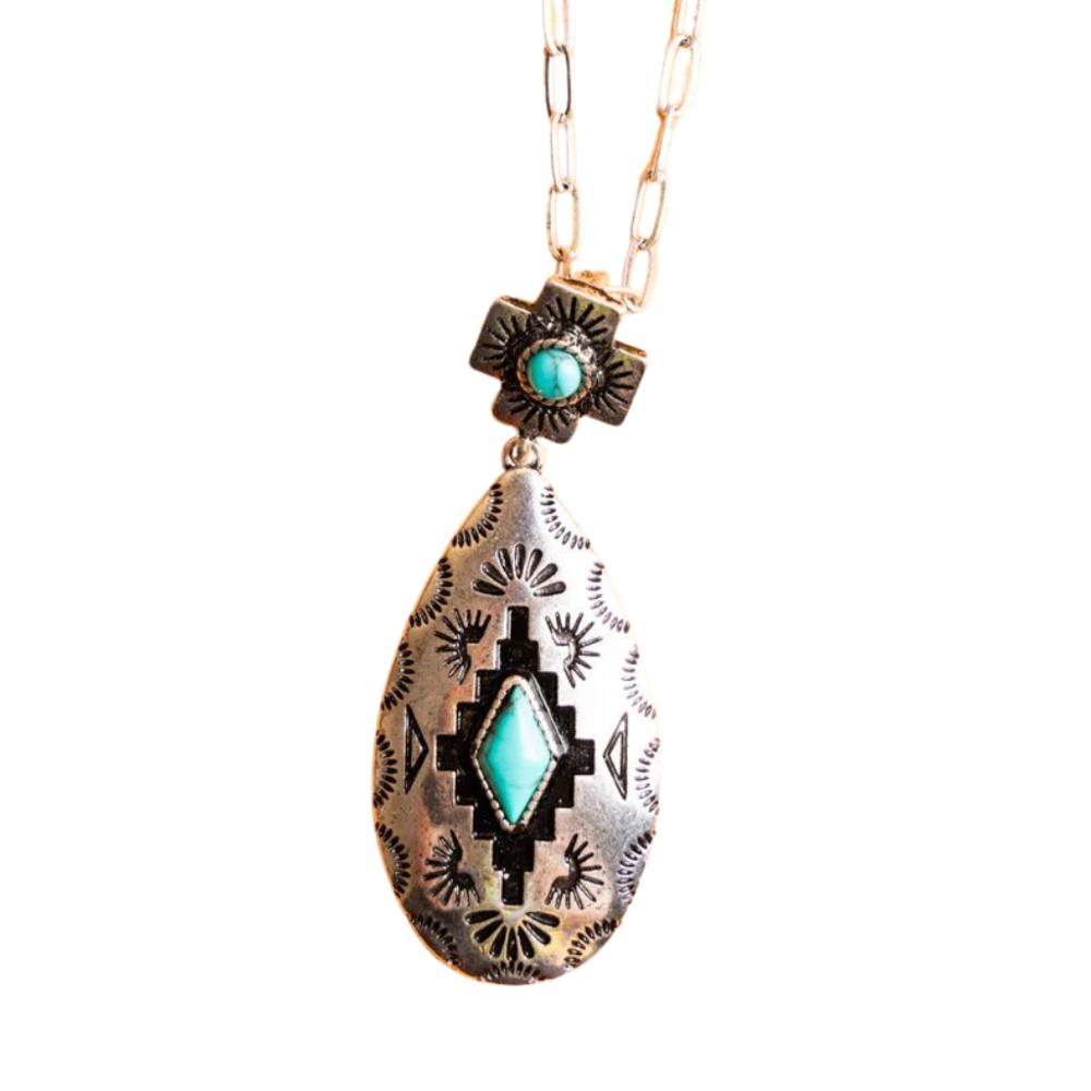 Santa Fe Style Turquoise & Silver Necklace - FREE SHIPPING