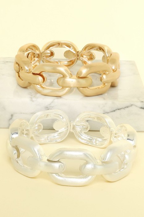 Anchor Chain Link Stretch Bracelets - Silver & Gold
