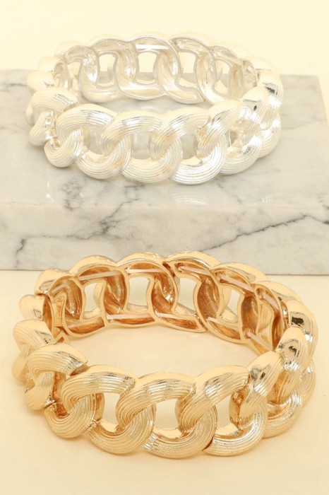 Chunky Curb Chain Stretch Bracelets - Silver & Gold