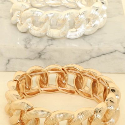 Chunky Curb Chain Stretch Bracelets - Silver & Gold