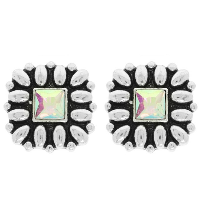 Western Floral Square Post Earrings - AB or Turquoise