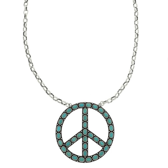 Turquoise Peace Sign Chain Necklace